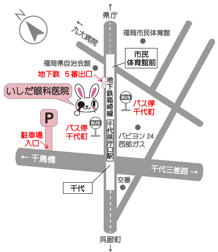 地図：千代県庁口駅周辺